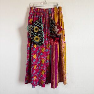 Jaded Gypsy Kantha Patchwork Floral Boho Festival Pockets Maxi Skirt Free Size